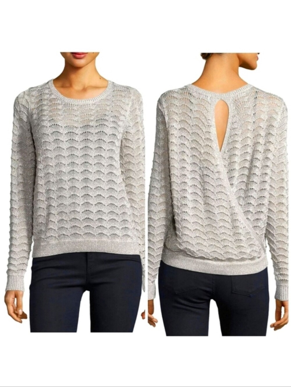 PARKER New York Bernie Metallic Fan Knit Key Hole Sweater Size X-Small 